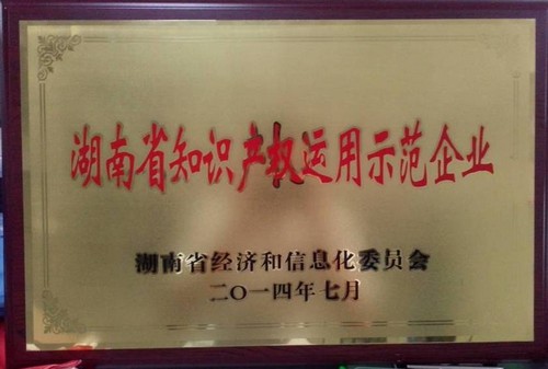 湖南省知識(shí)產(chǎn)權(quán)運(yùn)用示范企業(yè)2014.7